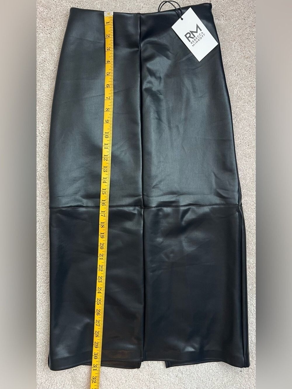Rebecca Minkoff Black Faux Leather Midi Pencil Skirt High Waist Edgy Sleek XS - Picture 6 of 6